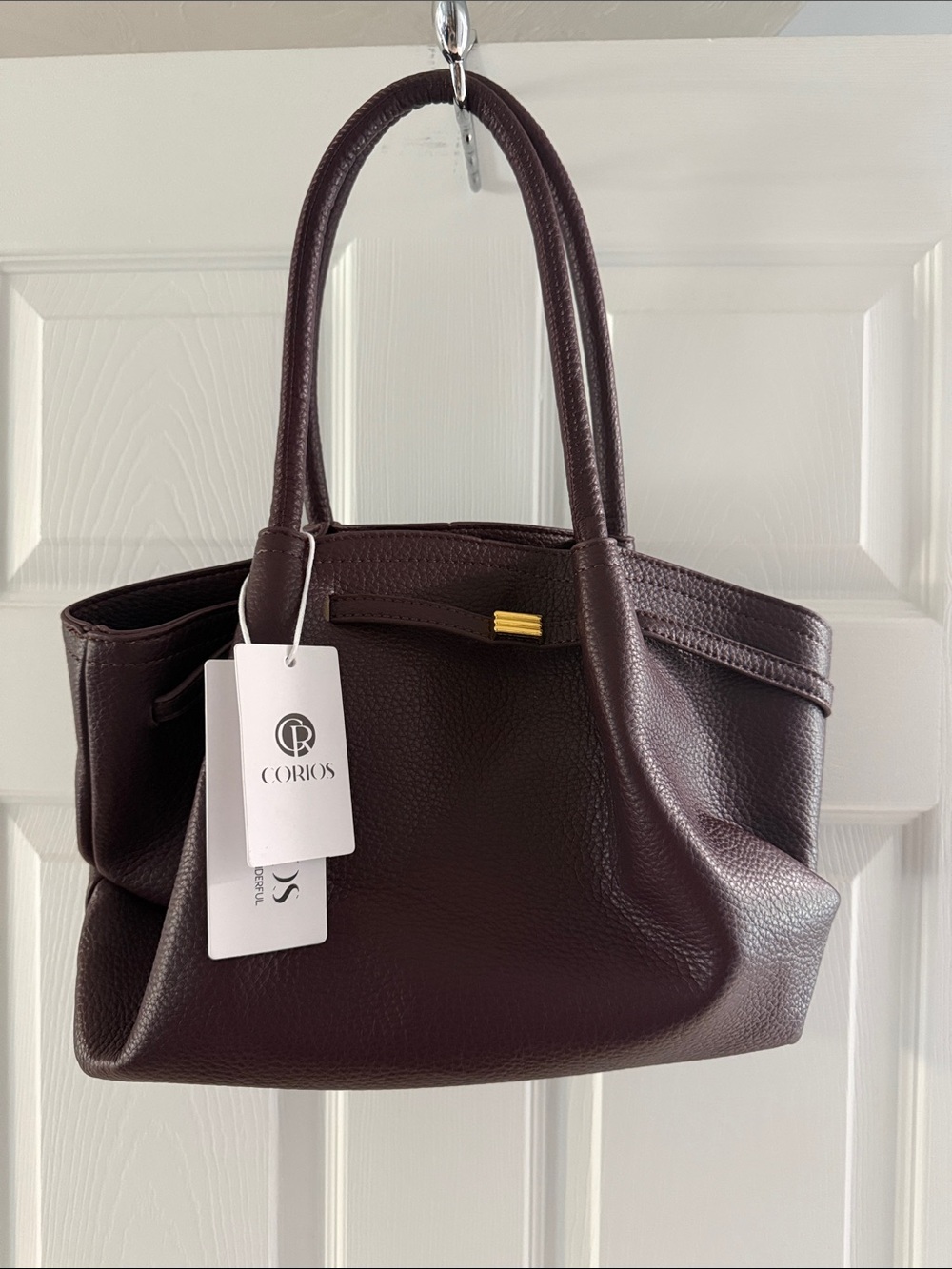 Women's Shoulder Bag in Dark Plum Pebbled Vegan Leather